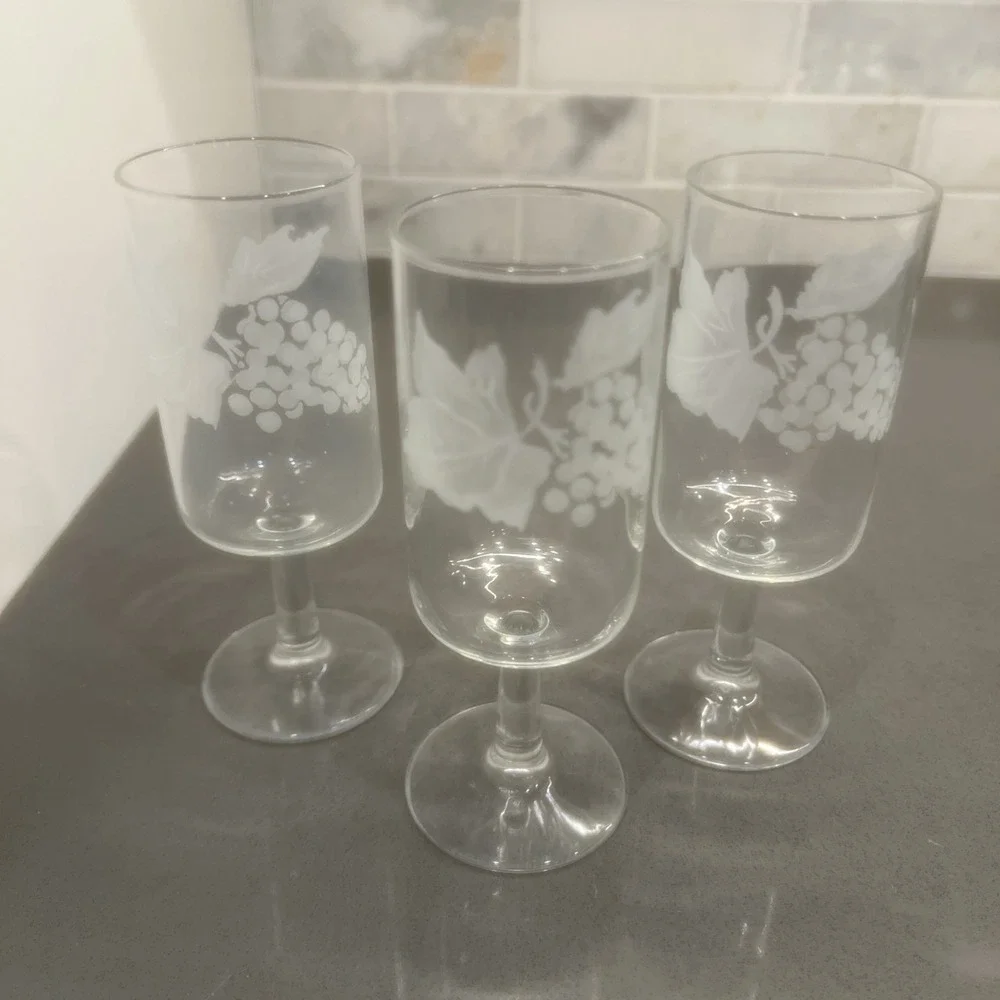 3-Vintage Clear Water Goblets Partridge in a Pear Tree by Horchow